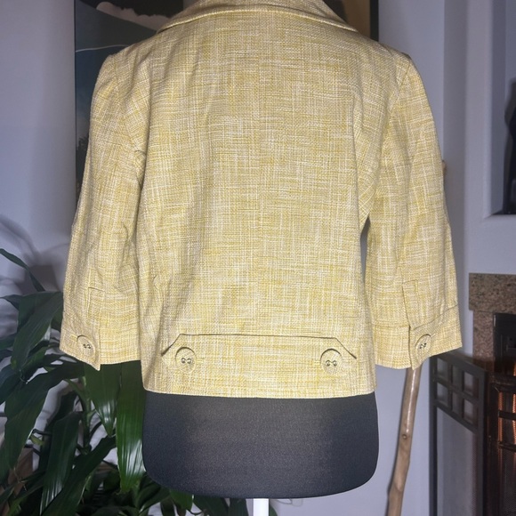 Ann Taylor Loft Tweed Blazer Jacket Yellow Size 8 3/4 Sleeves Button Front Women - Picture 4 of 13